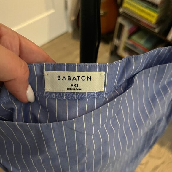Babaton Size XXS Blue Off-Shoulder Stripped Blouse - Picture 2 of 3